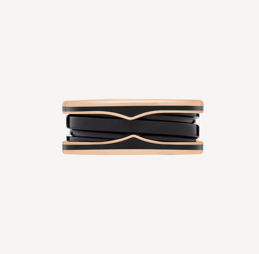 [⭐Spark]ZERO 1 TWO-BAND WITH MATTE BLACK CERAMIC PINK GOLD RING