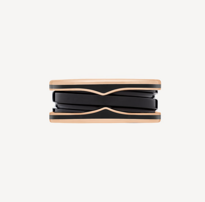 [⭐Spark]ZERO 1 TWO-BAND WITH MATTE BLACK CERAMIC PINK GOLD RING