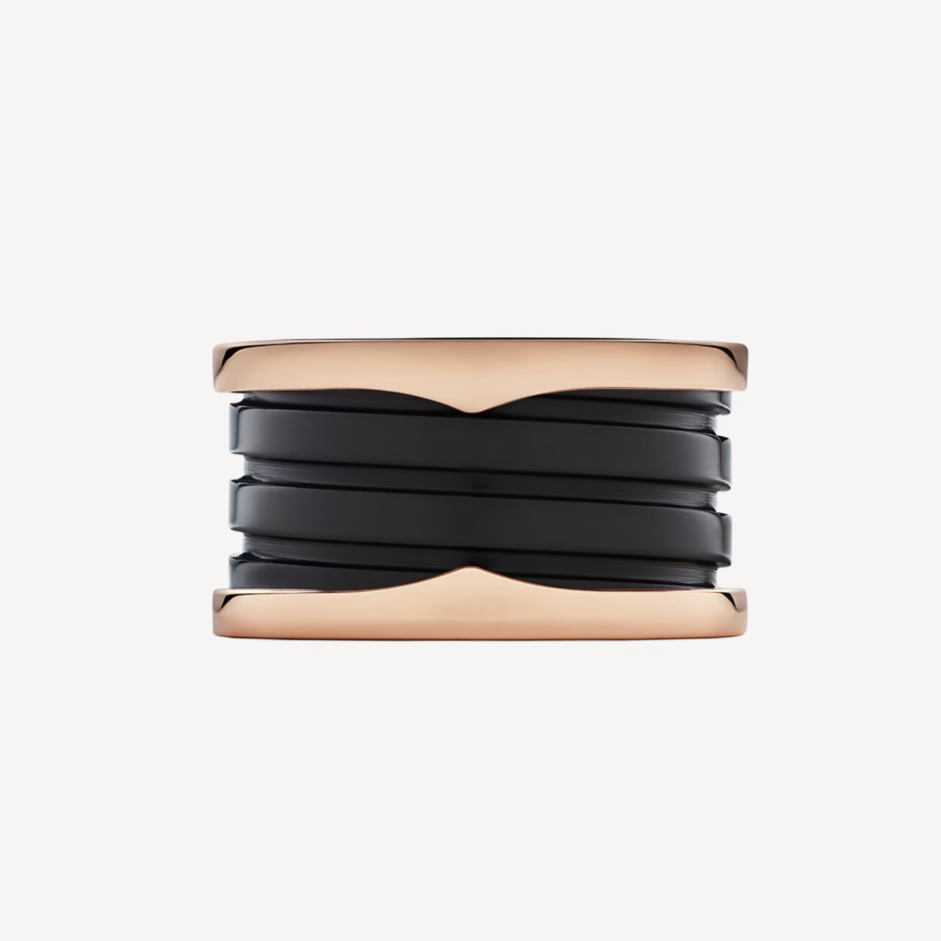 [⭐Spark]ZERO 1 FOUR-BAND LOOPS AND BLACK CERAMIC SPIRAL PINK GOLD RING