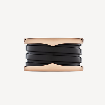 [⭐Spark]ZERO 1 FOUR-BAND LOOPS AND BLACK CERAMIC SPIRAL PINK GOLD RING