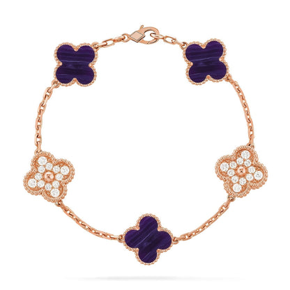 [⭐Spark]CLOVER 5 MOTIF PURPLE STRIPES BRACELET COLLECTION