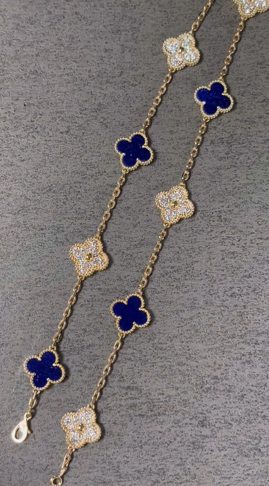 [⭐Spark]CLOVER 10 MOTIFS DIAMONDS SET IN LAPIS LAZULI