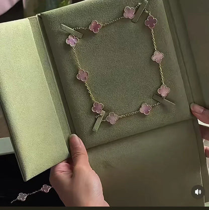 [⭐Spark Jewellery] Pink Necklace with Ten Clover Designs