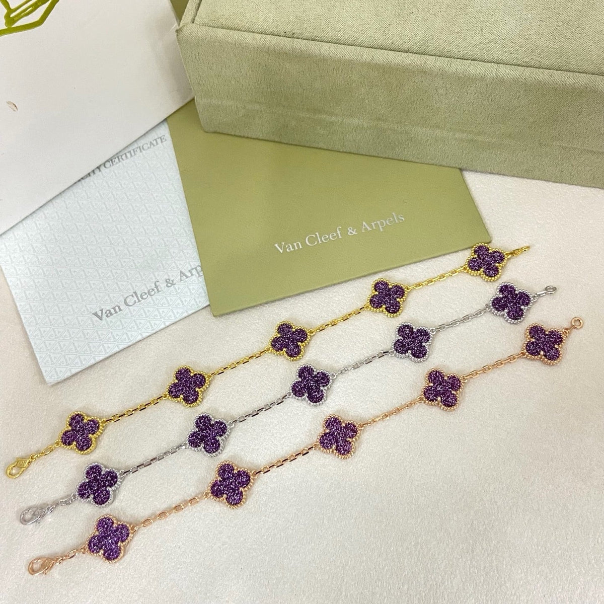 [⭐Spark]NEW PURPLE SAND-GOLD FOUR-LEAF CLOVER 5-FLOWER BRACELET