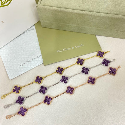 [⭐Spark]NEW PURPLE SAND-GOLD FOUR-LEAF CLOVER 5-FLOWER BRACELET
