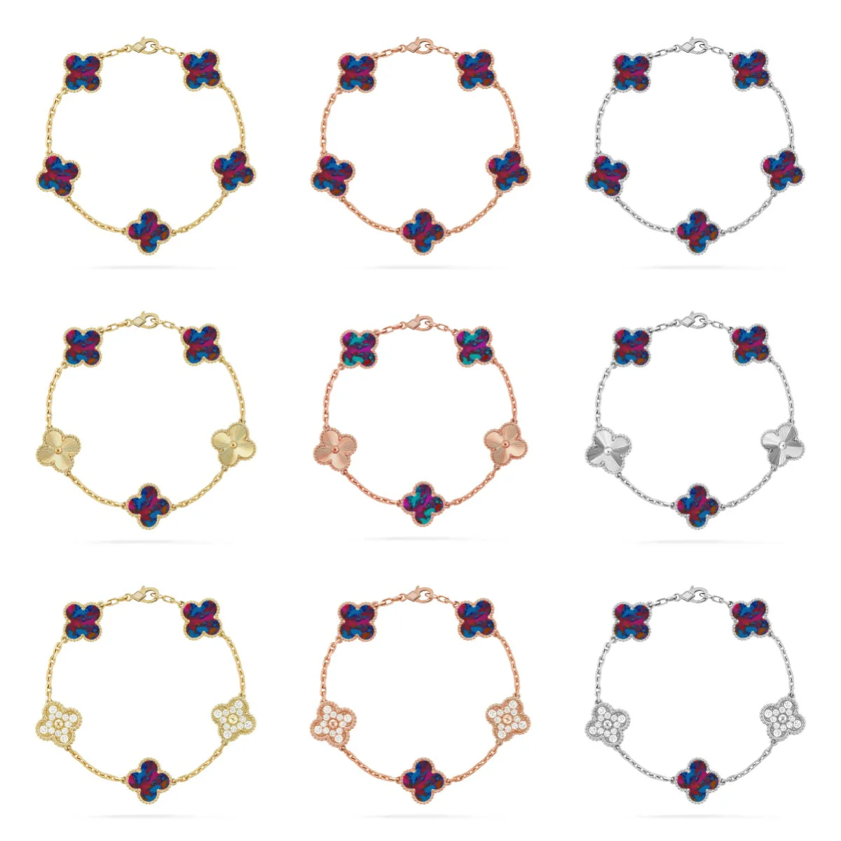 [⭐Spark]CLOVER 5 MOTIF COLOR GEMSTONES BRACELET COLLECTION