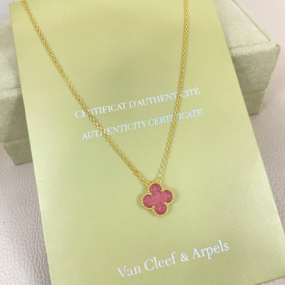 [⭐Spark]15MM BUBBLE PINK ENAMEL SINGLE-FLOWER FOUR-LEAF CLOVER NECKLACE