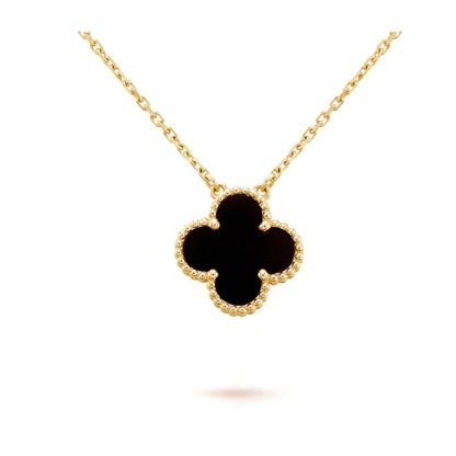 [⭐Spark]CLOVER 15MM BLACK ONYX SINGLE FLOWER NECKLACE