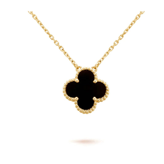 [⭐Spark]CLOVER 15MM BLACK ONYX SINGLE FLOWER NECKLACE