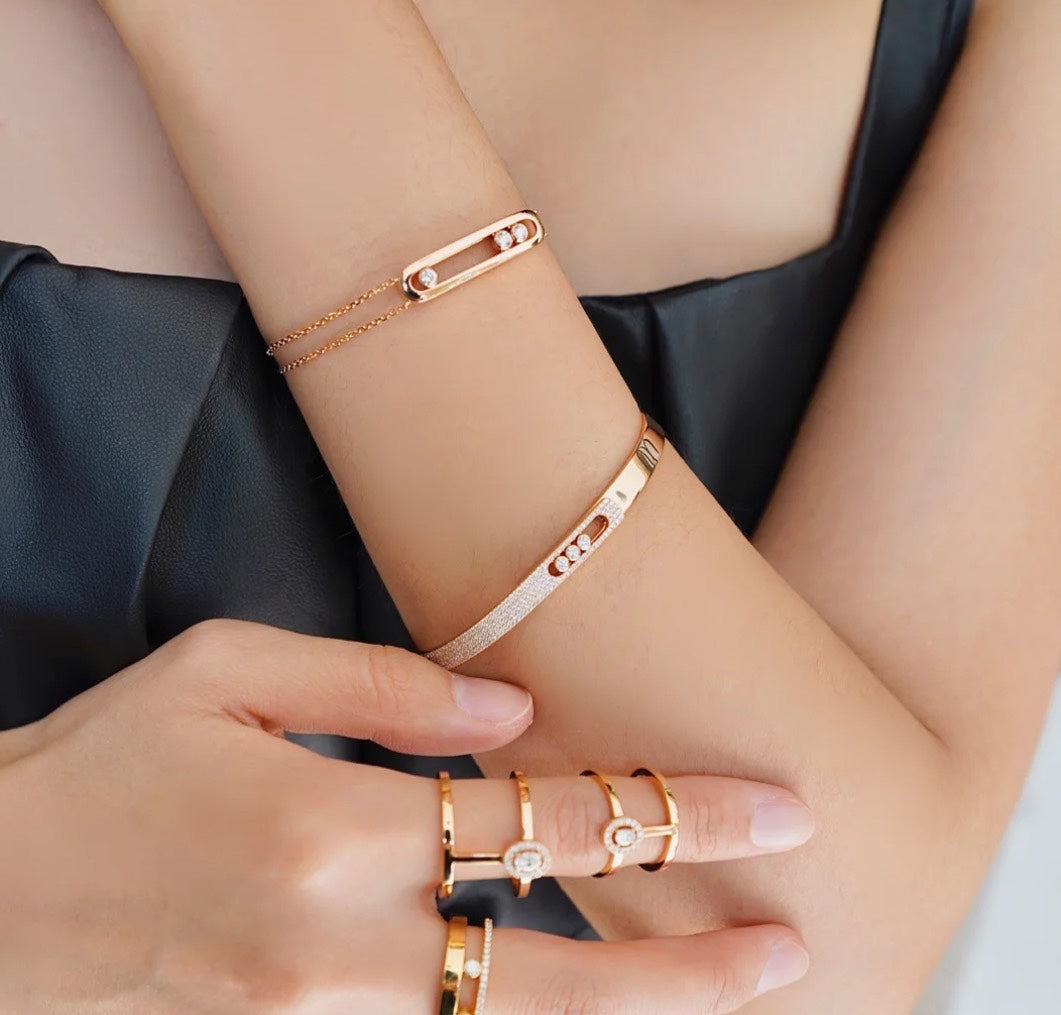 [⭐Spark]Move Noa Rose Gold Pavé Diamond Bangle Bracelet