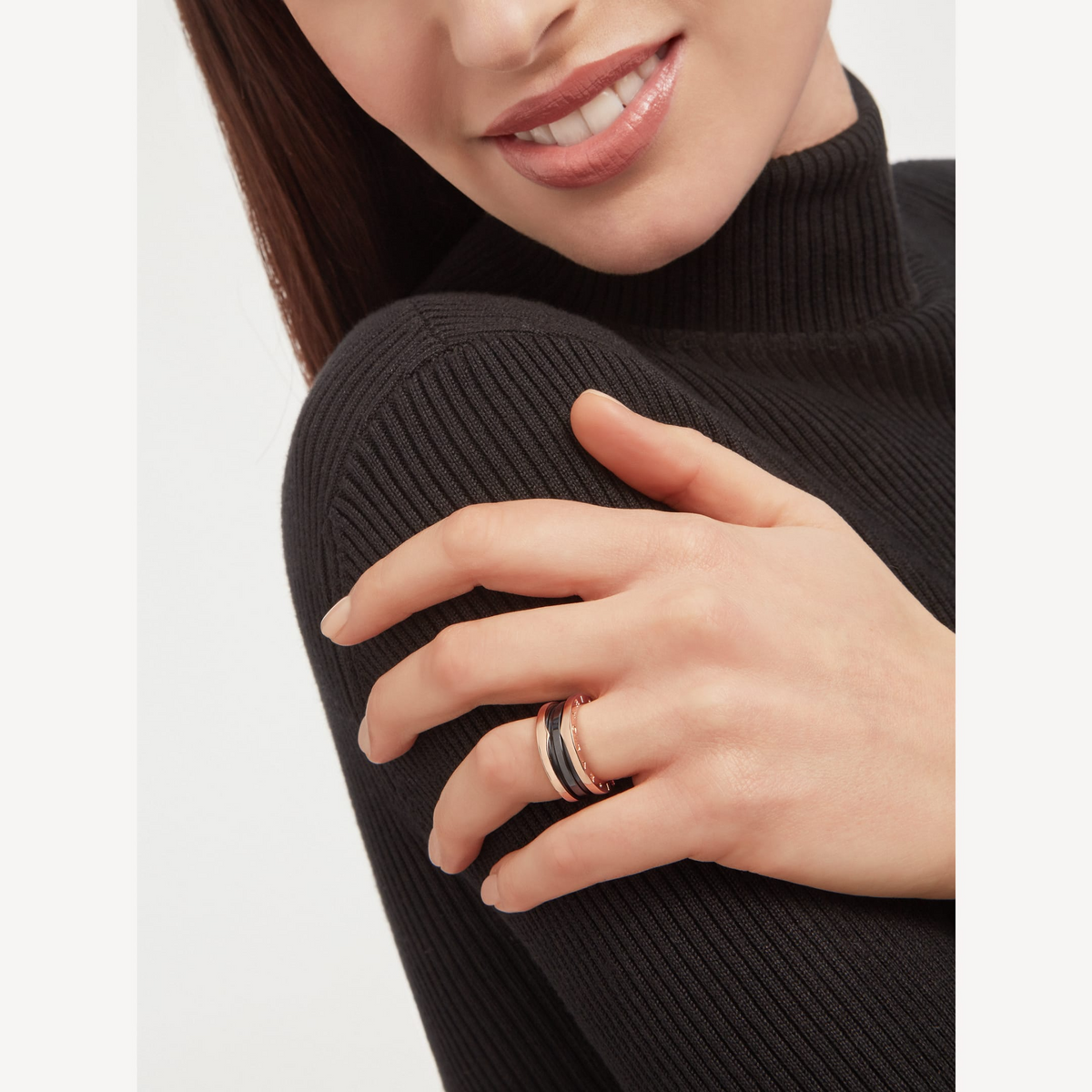 [⭐Spark]ZERO 1 TWO-BAND LOOPS AND BLACK CERAMIC PINK GOLD RING