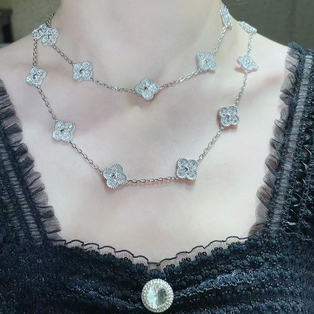 [⭐Spark]CLOVER 20 MOTIFS FULL-DIAMOND NECKLACE