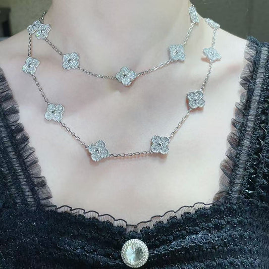 [⭐Spark]CLOVER 20 MOTIFS FULL-DIAMOND NECKLACE