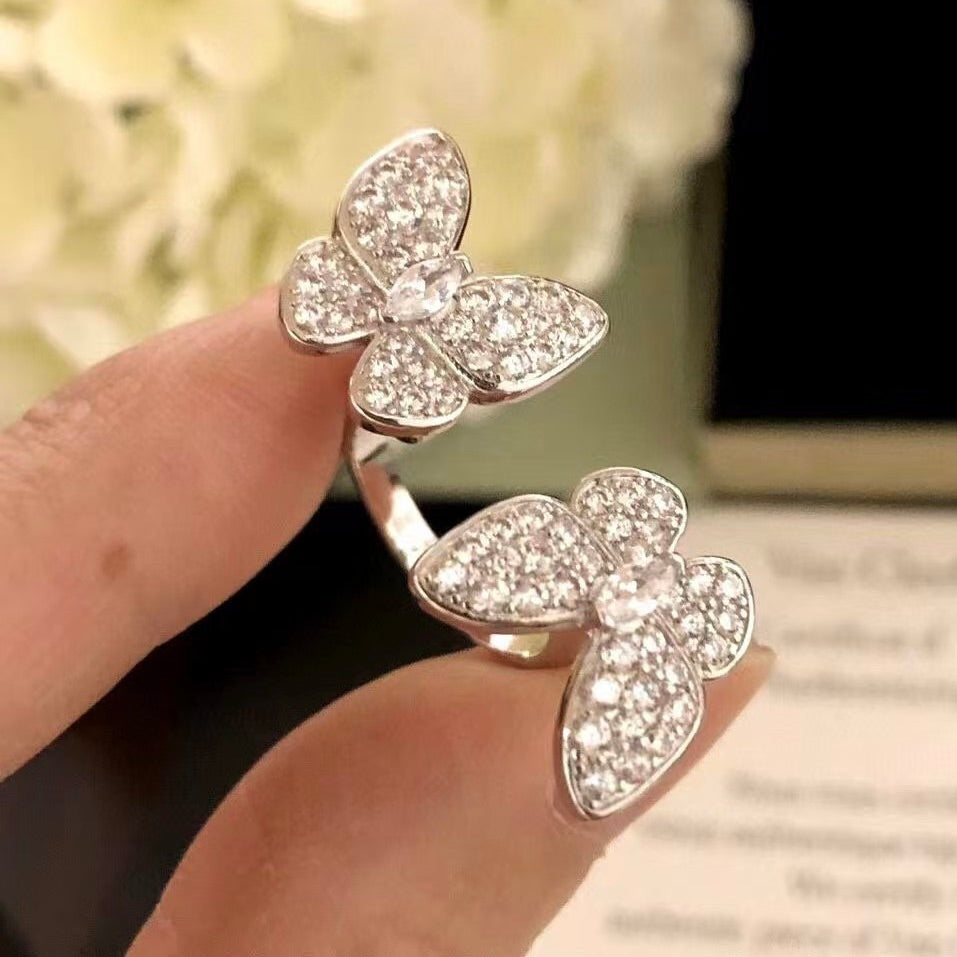 [⭐Spark]TWIN SILVER BUTTERFLY DIAMOND RING