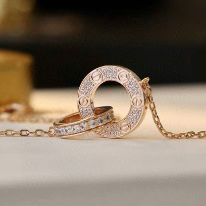 [⭐Spark]LOVE 7.6MM NECKLACE ROSE GOLD AND SILVER  FULL DIAMOND