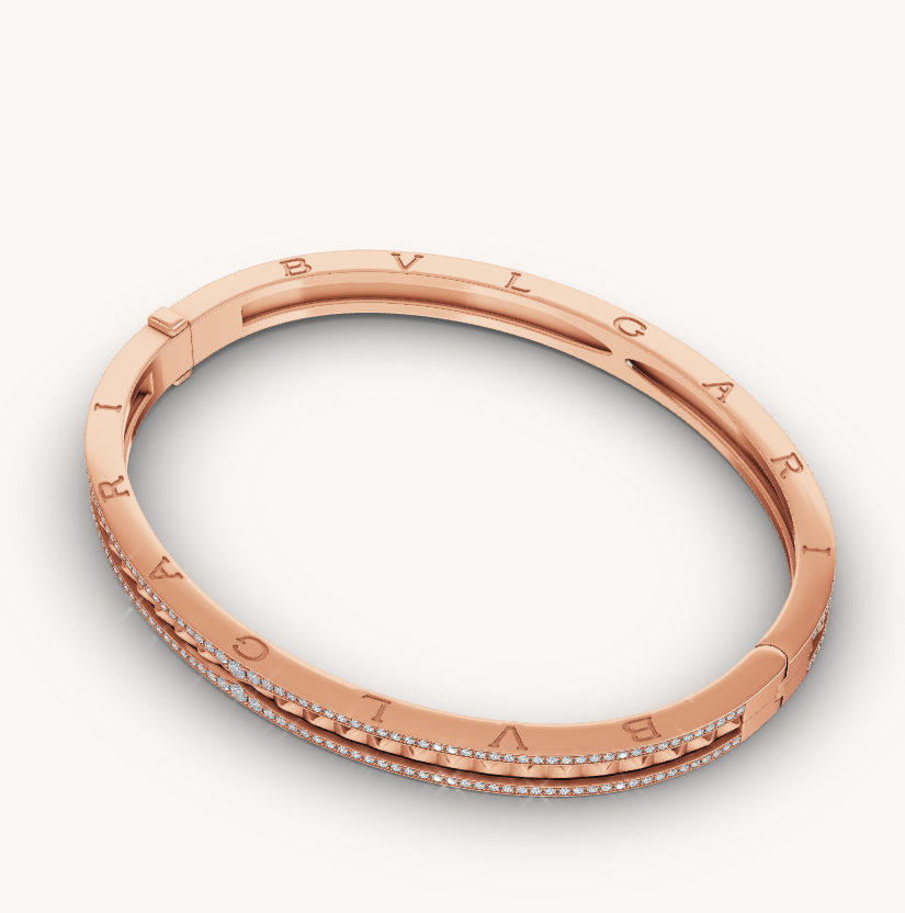 [⭐Spark]ZERO 1 SPIRAL AND PAVED DIAMOND PINK GOLD BRACELET