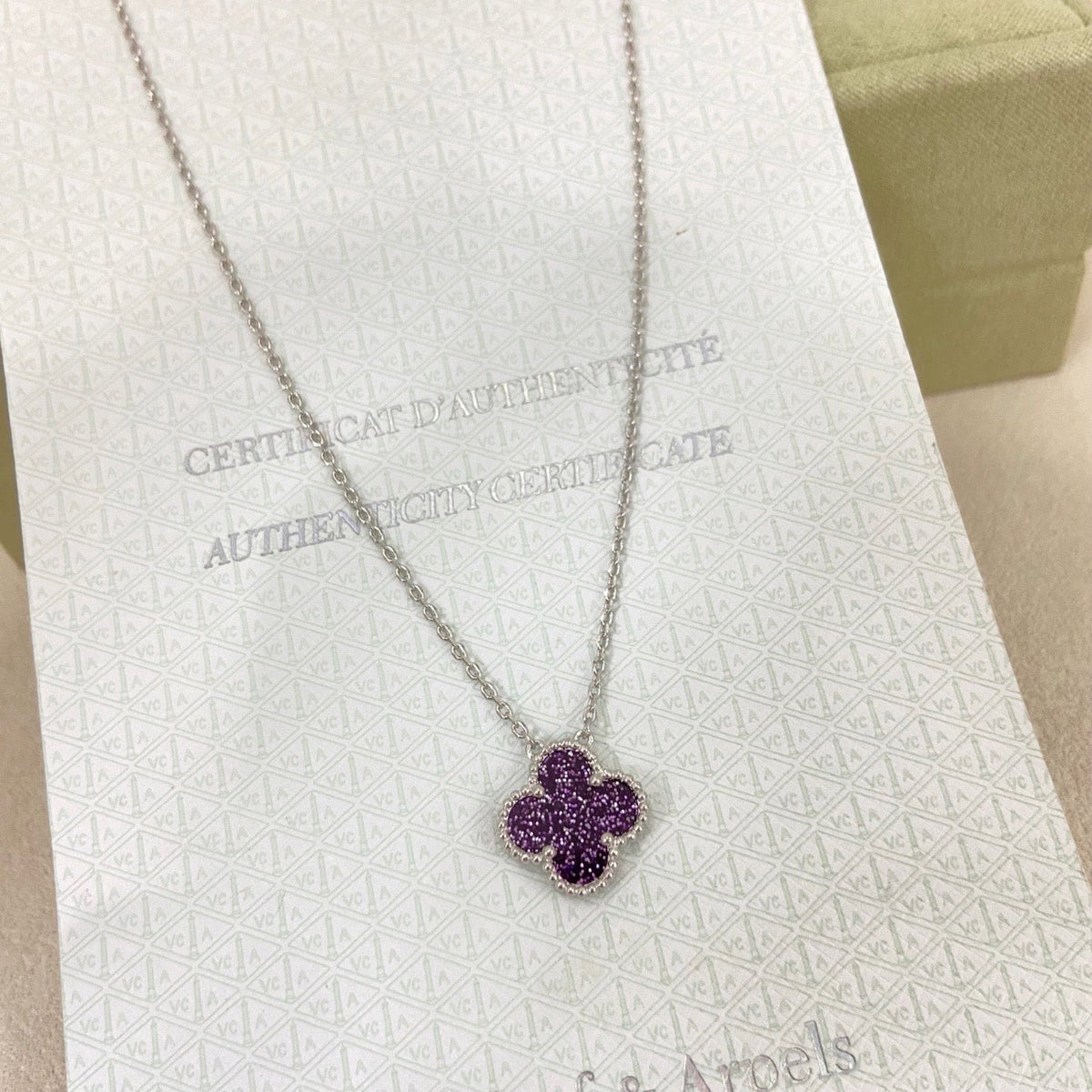 [⭐Spark]NEW 15MM PURPLE SAND-GOLD FOUR-LEAF CLOVER NECKLACE