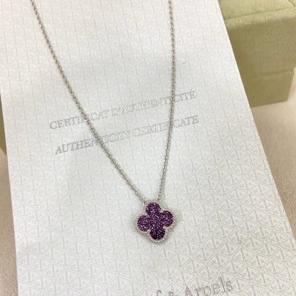 [⭐Spark]NEW 15MM PURPLE SAND-GOLD FOUR-LEAF CLOVER NECKLACE