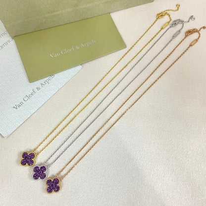 [⭐Spark]NEW 15MM PURPLE SAND-GOLD FOUR-LEAF CLOVER NECKLACE