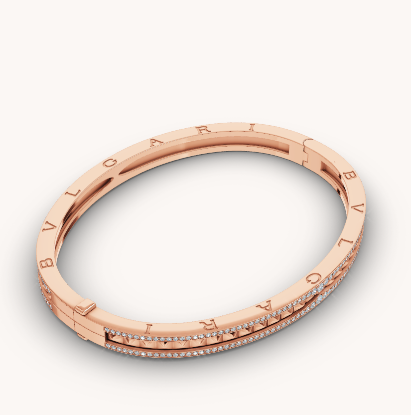 [⭐Spark]ZERO 1 SPIRAL AND PAVED DIAMOND PINK GOLD BRACELET