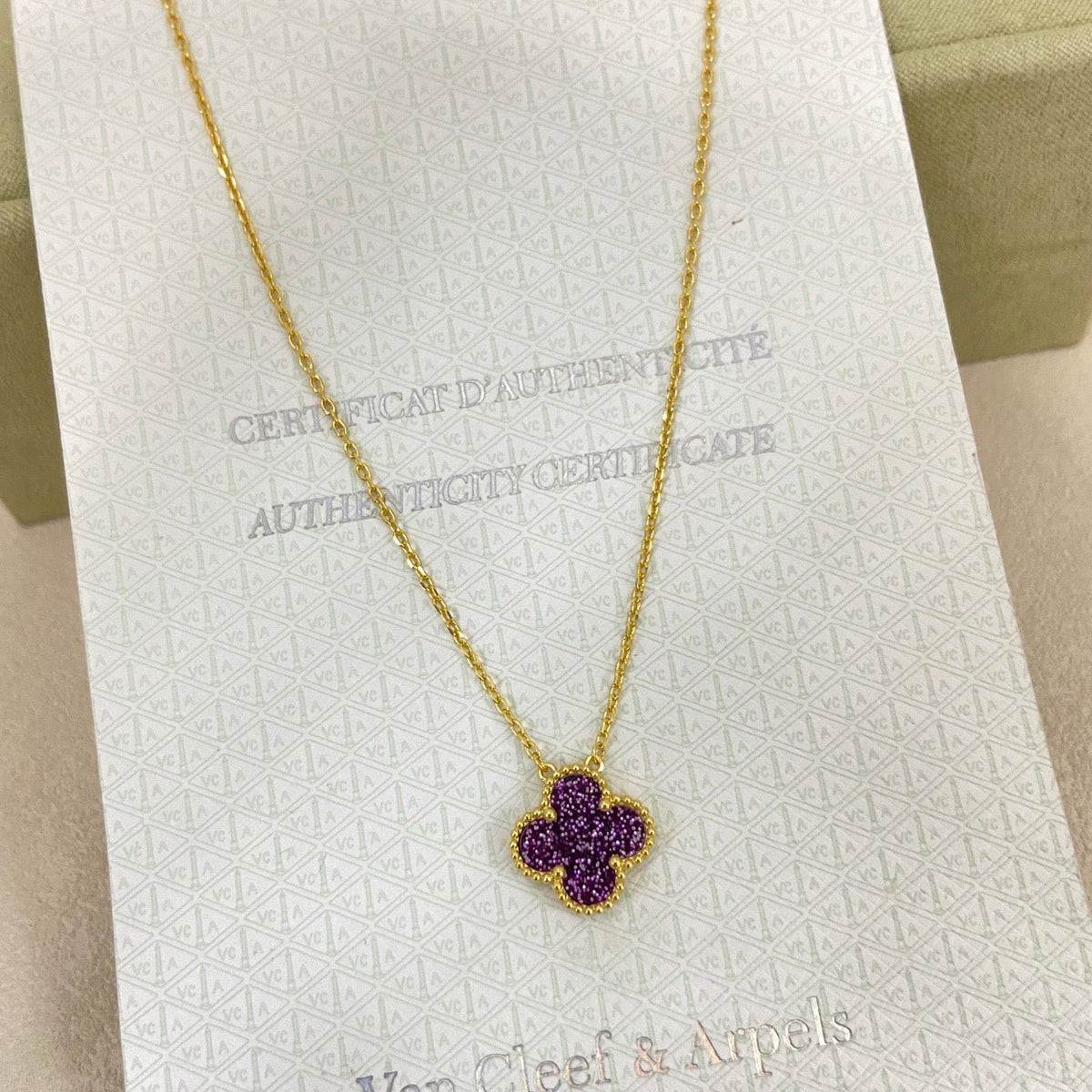 [⭐Spark]NEW 15MM PURPLE SAND-GOLD FOUR-LEAF CLOVER NECKLACE