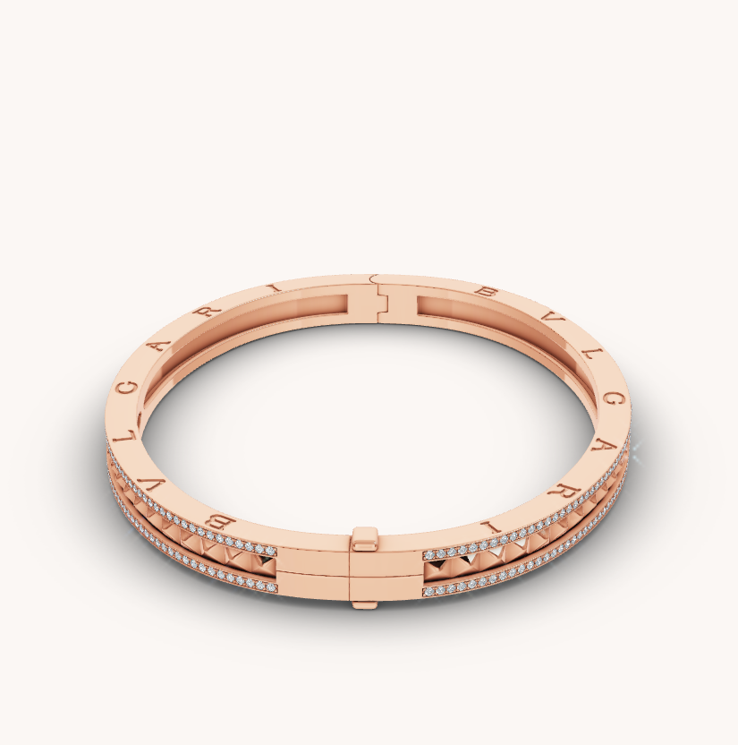 [⭐Spark]ZERO 1 SPIRAL AND PAVED DIAMOND PINK GOLD BRACELET