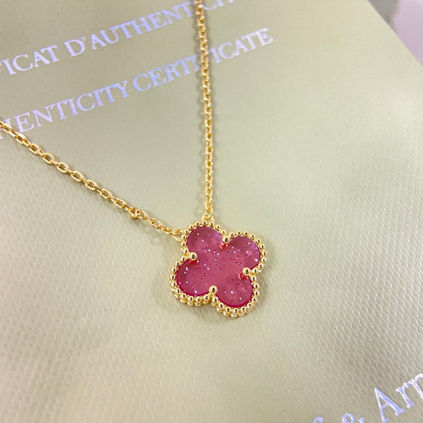 [⭐Spark]15MM BUBBLE PINK ENAMEL SINGLE-FLOWER FOUR-LEAF CLOVER NECKLACE