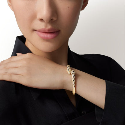 [⭐Spark]PANTHERE DOUBLE HEADED HALF DIAMOND OPEN BRACELET