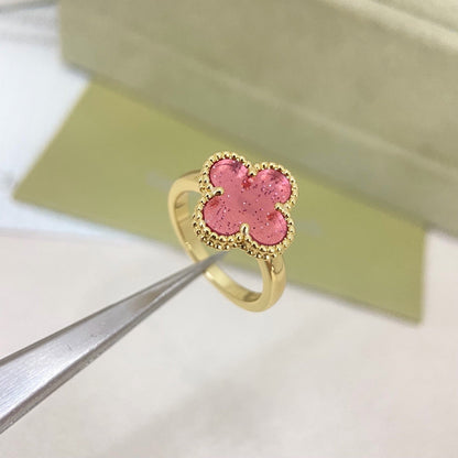 [⭐Spark]NEW ROSE QUARTZ FOUR-LEAF CLOVER RING
