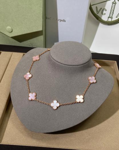 [⭐Spark Jewellery] Pink Necklace with Ten Clover Designs