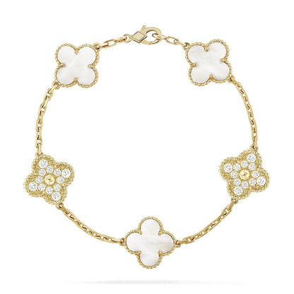 [⭐Spark]CLOVER WHITE PEARL MOP 5 MOTIF BRACELET COLLECTION