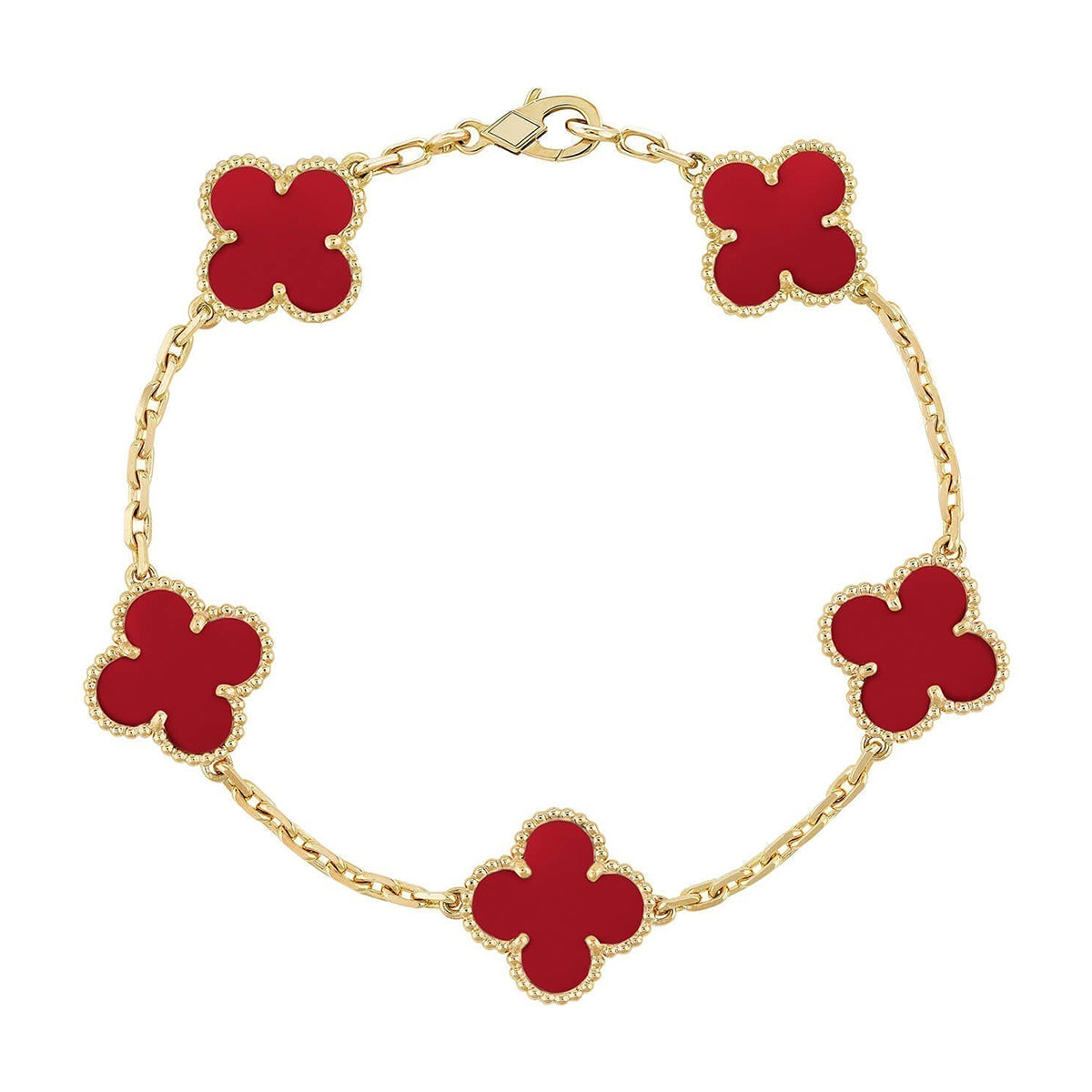 [⭐Spark] CLOVER 5 MOTIF RED CORNELIAN BRACELET COLLECTION