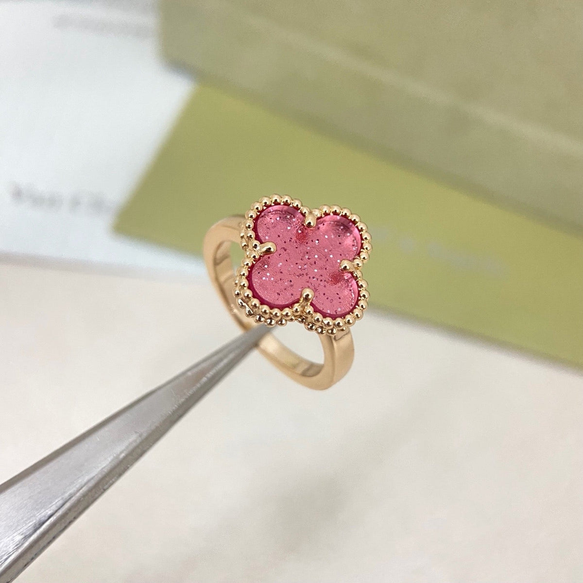 [⭐Spark]NEW ROSE QUARTZ FOUR-LEAF CLOVER RING