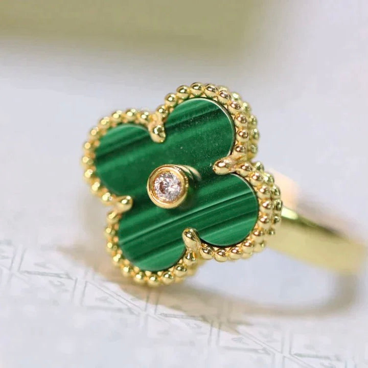 [⭐Spark]CLOVER MALACHITE RING GOLD DIAMOND