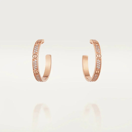[⭐Spark]LOVE DIAMOND PINK GOLD HOOP EARRINGS