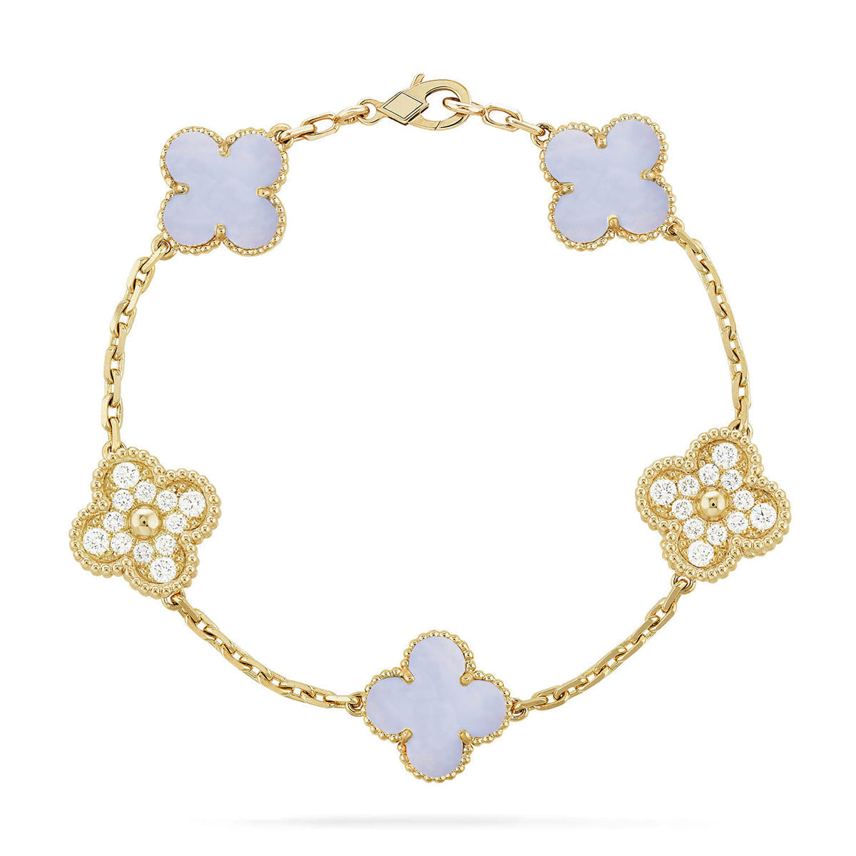 [⭐Spark] CLOVER 5 MOTIF PURPLE CHALCEDONY BRACELET COLLECTION