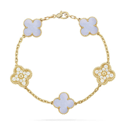 [⭐Spark] CLOVER 5 MOTIF PURPLE CHALCEDONY BRACELET COLLECTION