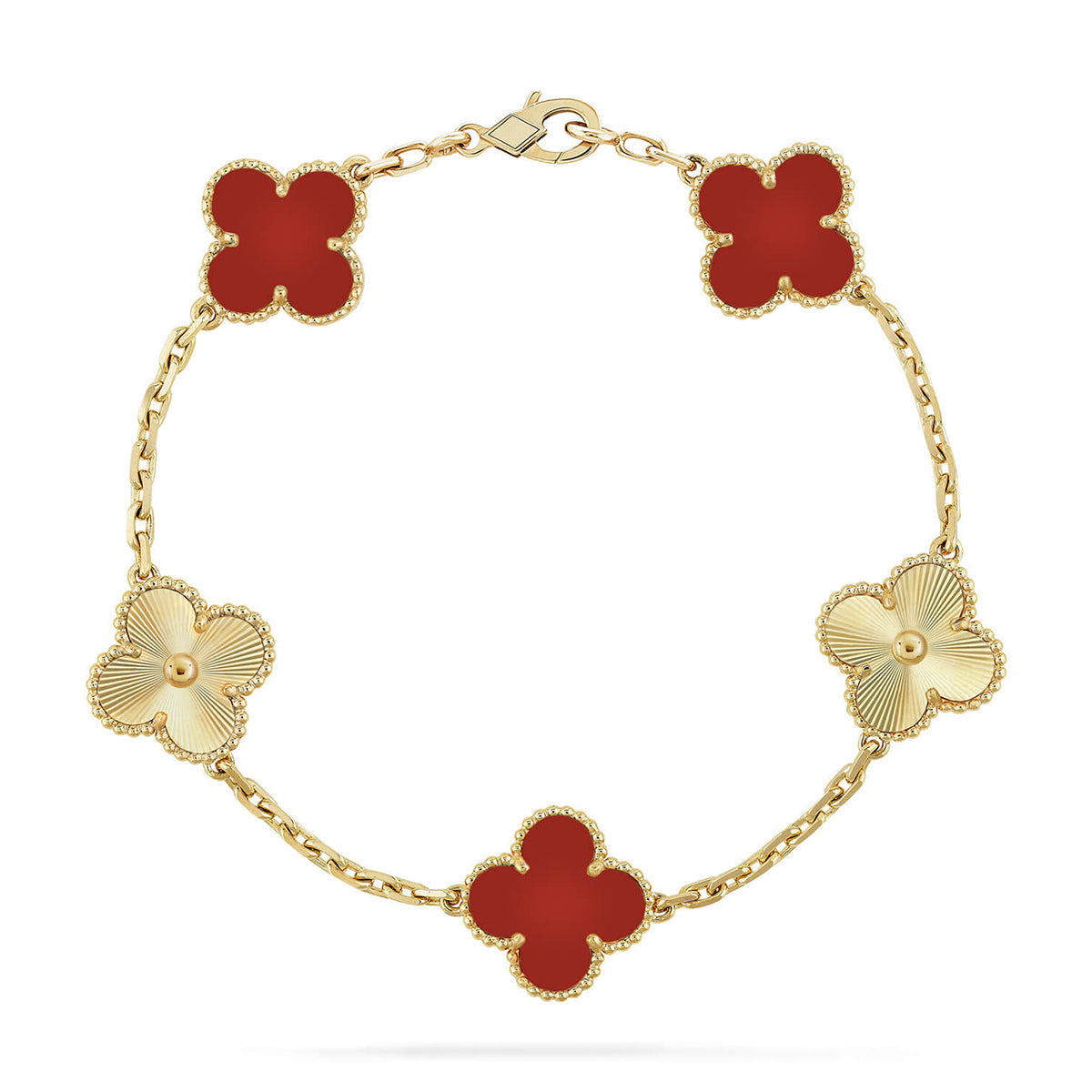 [⭐Spark] CLOVER 5 MOTIF RED CORNELIAN BRACELET COLLECTION