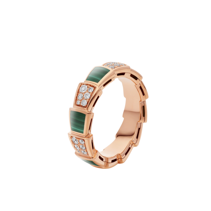 [⭐Spark]SERPENTI RING PINK GOLD MALACHITE DIAMOND PAVED 4MM