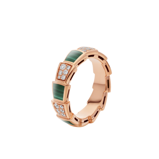 [⭐Spark]SERPENTI RING PINK GOLD MALACHITE DIAMOND PAVED 4MM