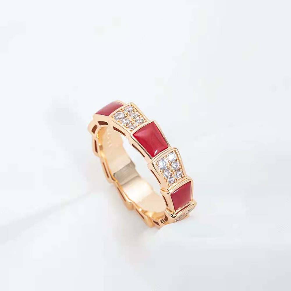 [⭐Spark]SERPENTI RING PINK GOLD CARNELIAN DIAMOND PAVED 4MM