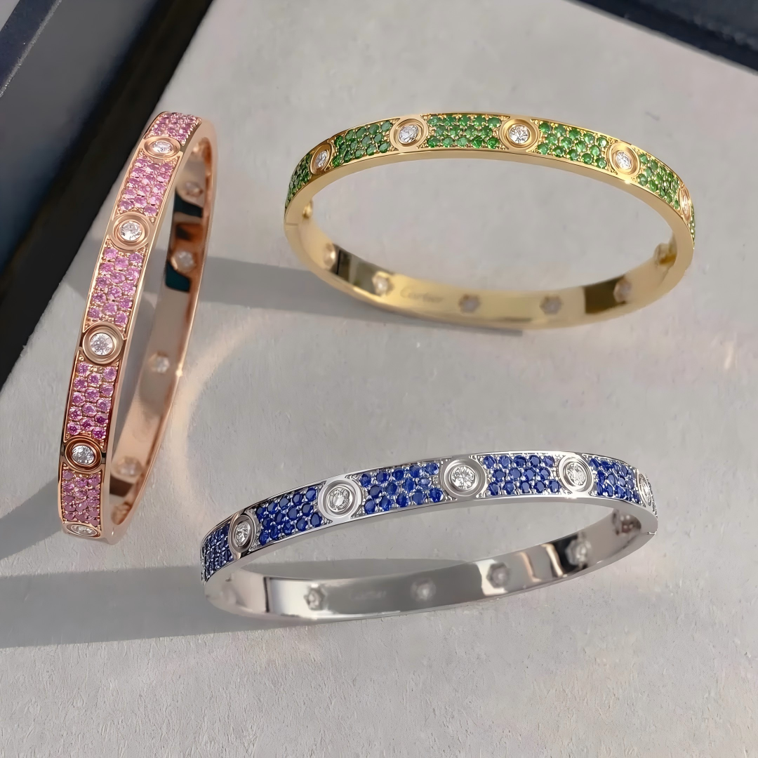 [⭐Spark]2026 PAVE GEMSTONE LOVE BRACELET 6.1MM 10 DIAMONDS