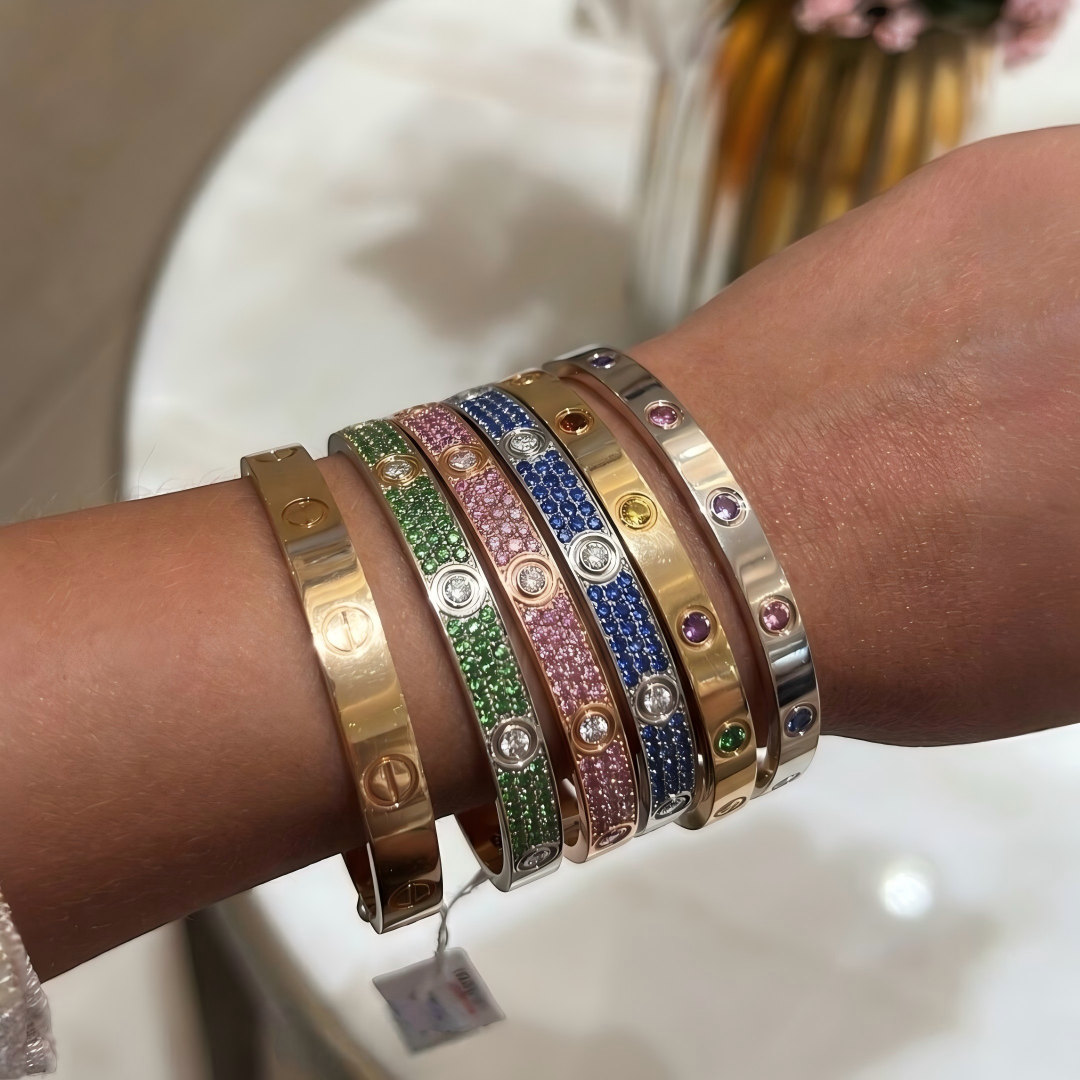 [⭐Spark]2026 PAVE GEMSTONE LOVE BRACELET 6.1MM 10 DIAMONDS