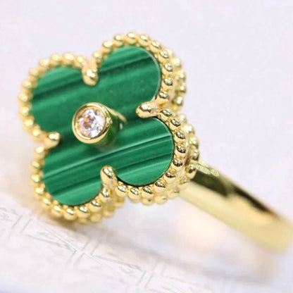 [⭐Spark]CLOVER MALACHITE RING GOLD DIAMOND