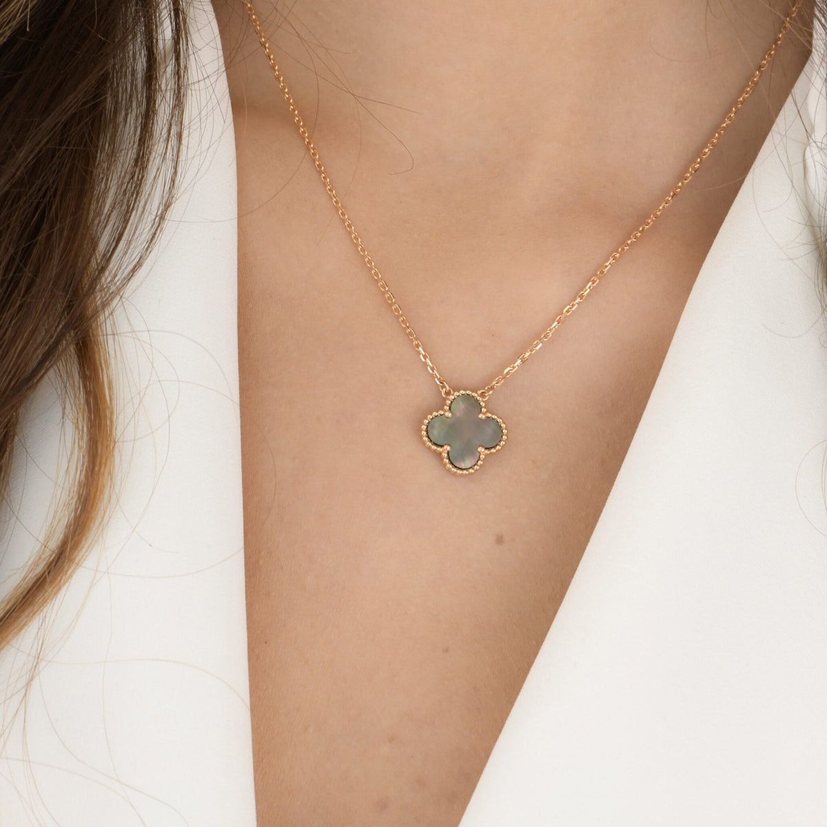 [⭐Spark]CLOVER 15MM  GRAY MOTHER OF PEARL NECKLACE
