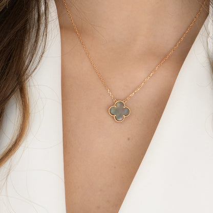 [⭐Spark]CLOVER 15MM  GRAY MOTHER OF PEARL NECKLACE
