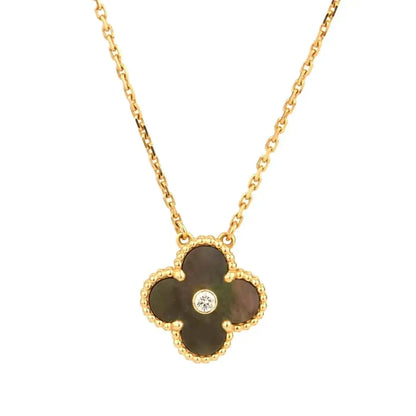 [⭐Spark]CLOVER 15MM DIAMOND AND MOTHER-OF-GREY NECKLACE