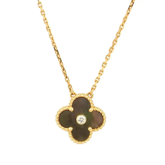 [⭐Spark]CLOVER 15MM DIAMOND AND MOTHER-OF-GREY NECKLACE