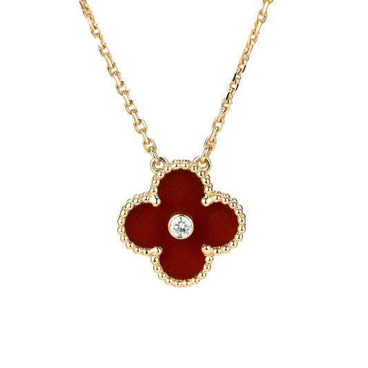 [⭐Spark]CLOVER 15MM DIAMOND CARNELIAN NECKLACE