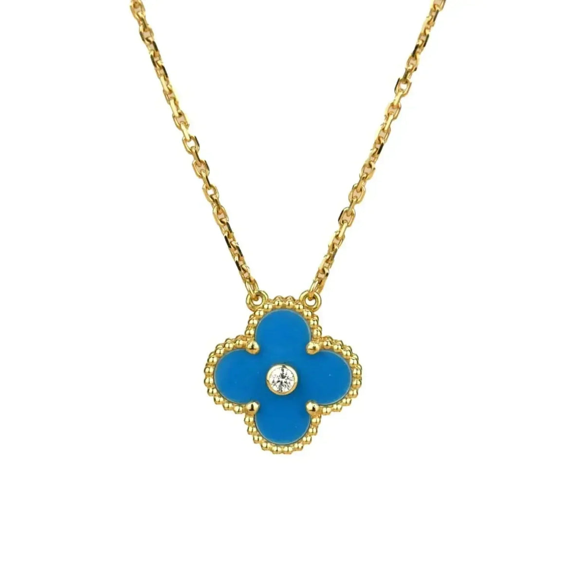 [⭐Spark]CLOVER 15MM DIAMOND AND BLUE AGATE NECKLACE